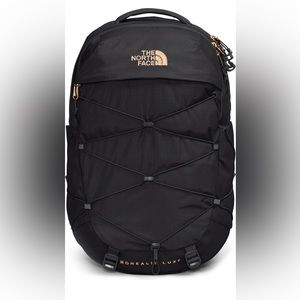 The Northface Women’s Borealis backpack Black with Rose Gold Details